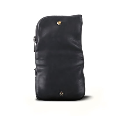 Black Top Grain Leather Phone Wallet and Coin Purse