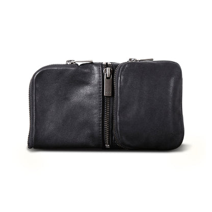 Black Top Grain Leather Phone Wallet and Coin Purse