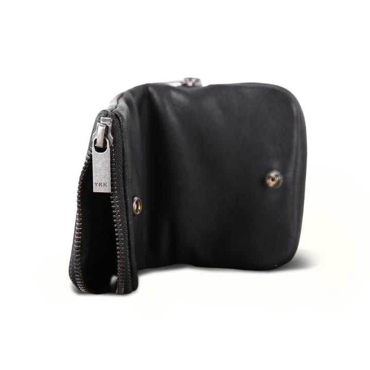 Black Top Grain Leather Phone Wallet and Coin Purse