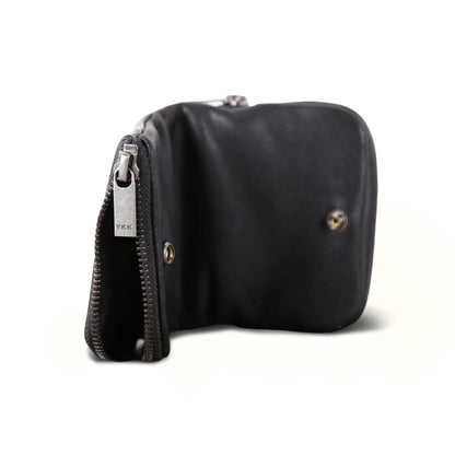 Black Top Grain Leather Phone Wallet and Coin Purse