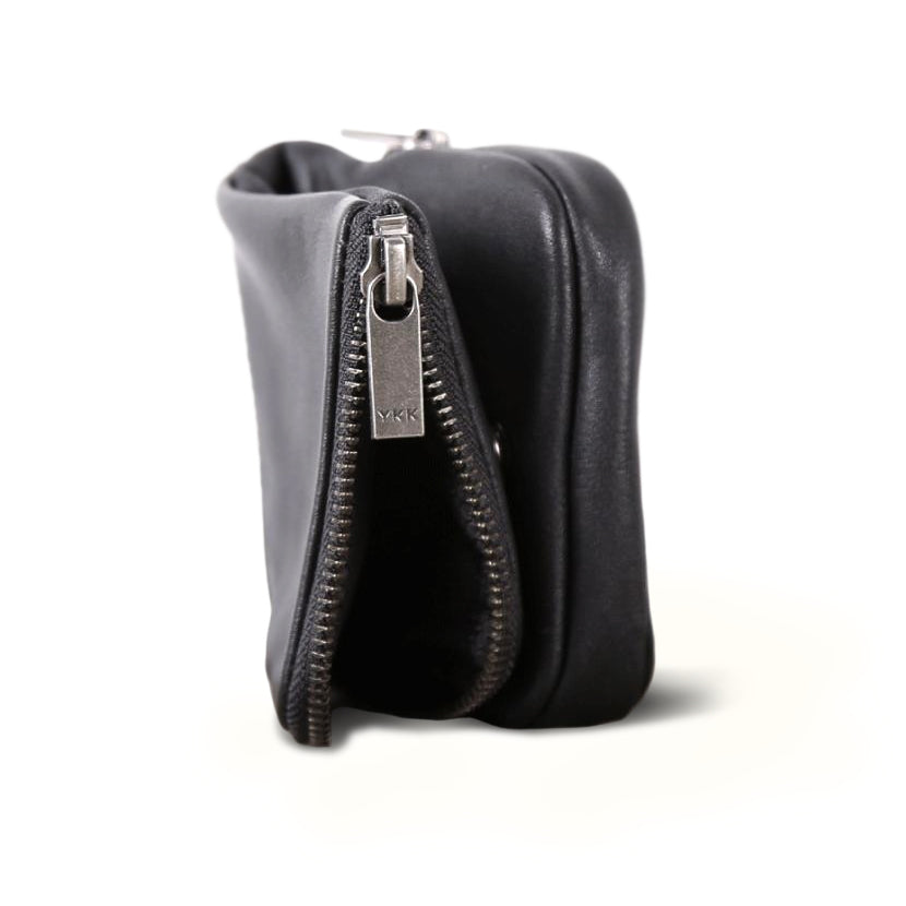 Black Top Grain Leather Phone Wallet and Coin Purse