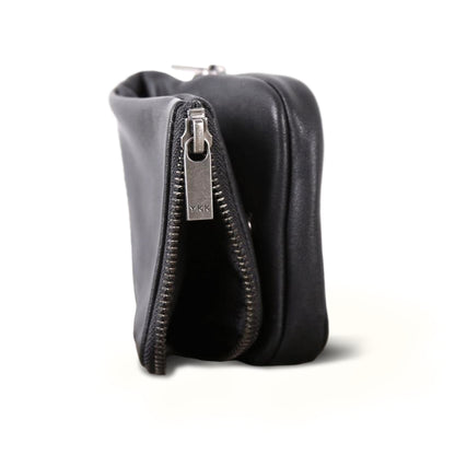 Black Top Grain Leather Phone Wallet and Coin Purse