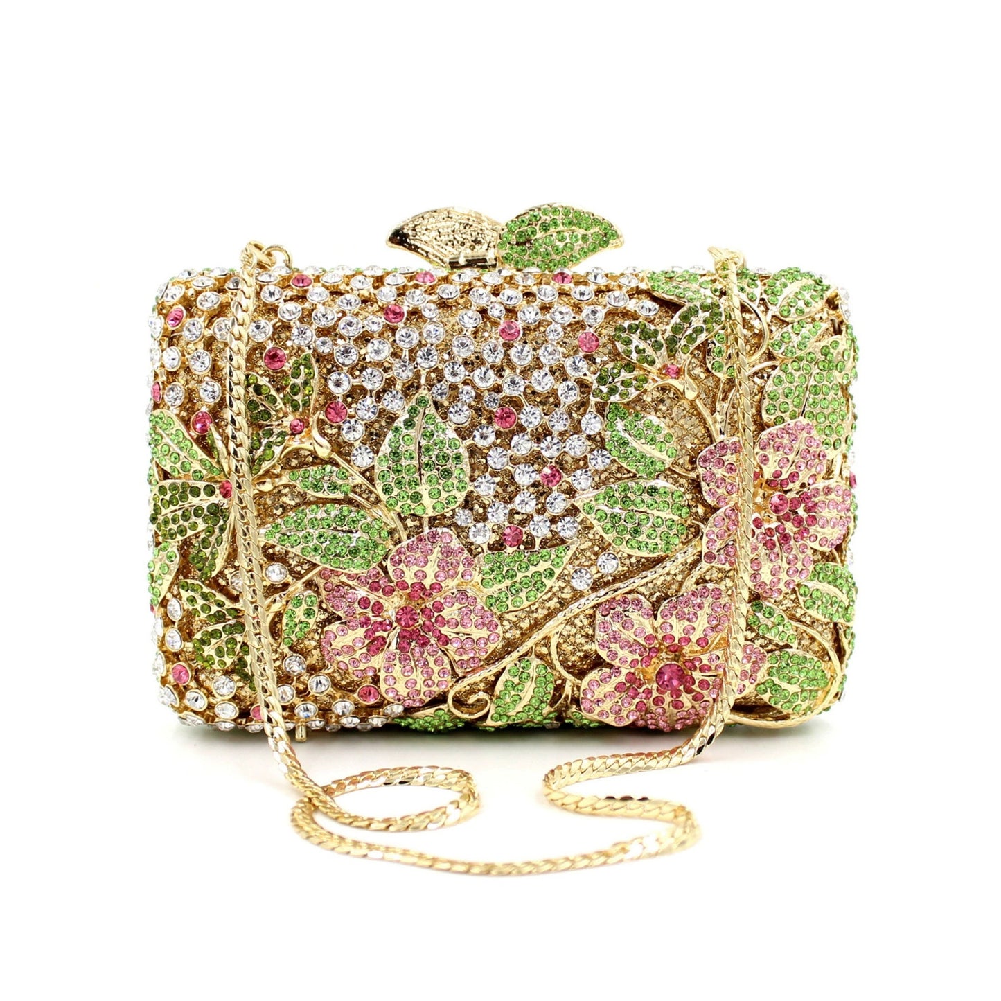 Blooming Pink Flowers Rhinestone Evening Bag,Wedding Clutch-i7bags