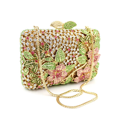 Blooming Pink Flowers Rhinestone Evening Bag,Wedding Clutch-i7bags