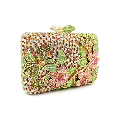 Blooming Pink Flowers Rhinestone Evening Bag,Wedding Clutch-i7bags