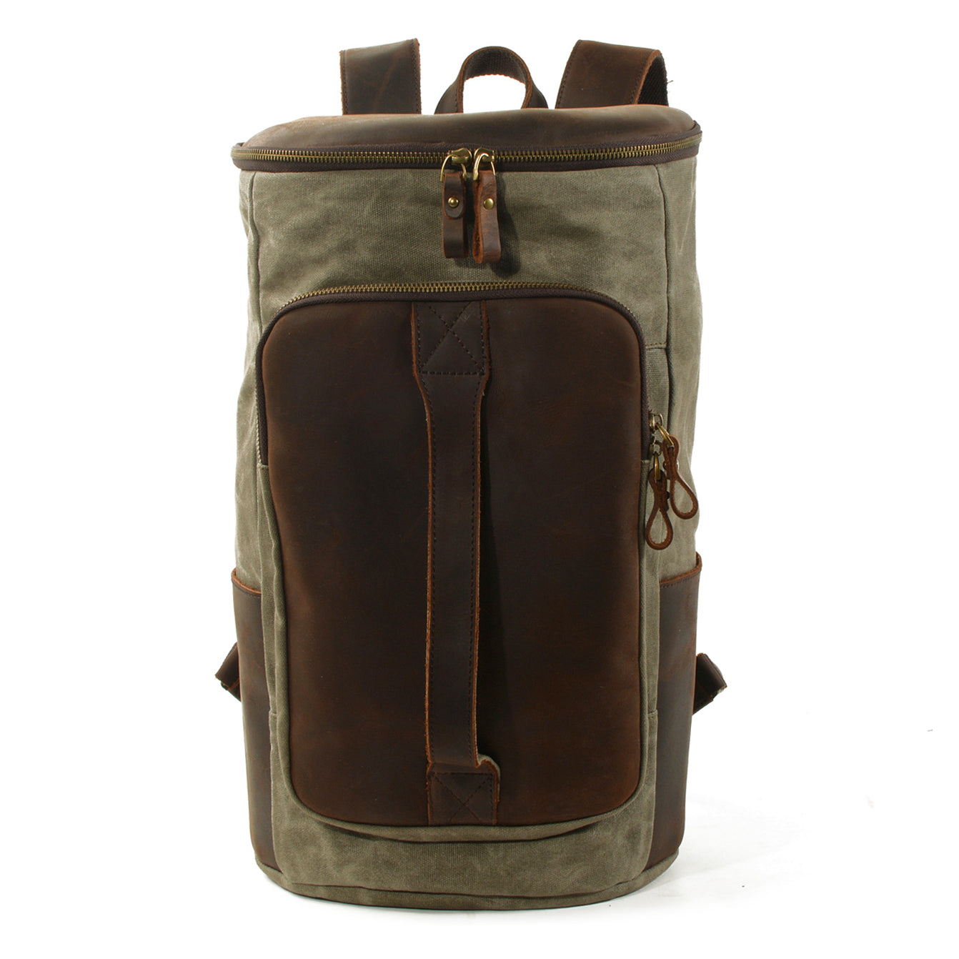 army green canvas travel rucksack backpack Bucket backpack,Waxed Canvas Backpack,Large Canvas Travel Backpack,Rucksack For Men-i7bags