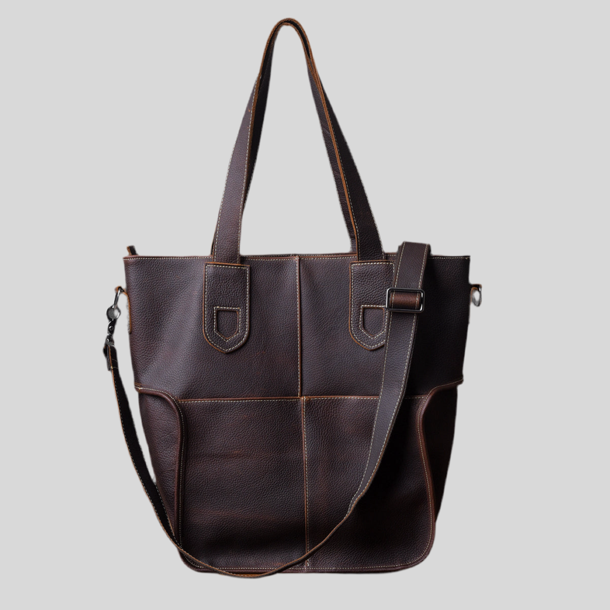 Large Capacity Top-Grain Cowhide Tote Bag, Genuine Leather Shoulder Bag, Length 17.7 In
