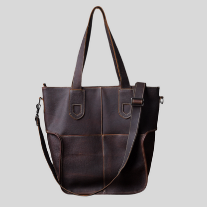 Large Capacity Top-Grain Cowhide Tote Bag, Genuine Leather Shoulder Bag, Length 17.7 In