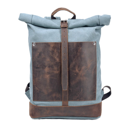 Canvas Leather Bag,Cotton Canvas Roll Top Backpack,Backpack For Women-i7bags