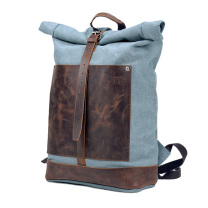 Canvas Leather Bag,Cotton Canvas Roll Top Backpack,Backpack For Women-i7bags