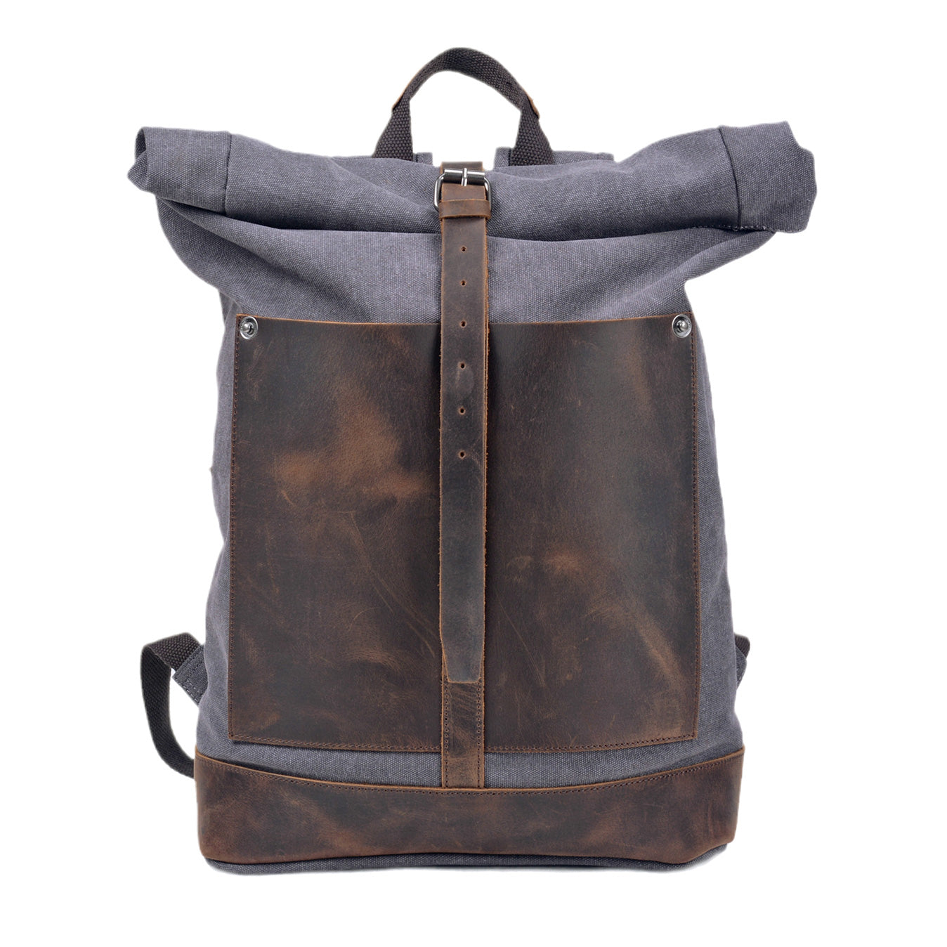 Canvas Leather Bag,Cotton Canvas Roll Top Backpack,Backpack For Women-i7bags Gray Green