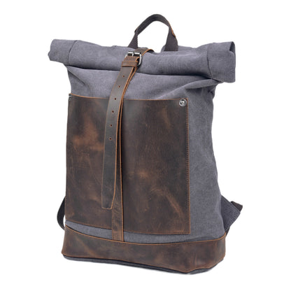 Canvas Leather Bag,Cotton Canvas Roll Top Backpack,Backpack For Women-i7bags