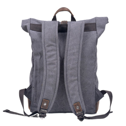 Canvas Leather Bag,Cotton Canvas Roll Top Backpack,Backpack For Women-i7bags