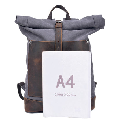 Canvas Leather Bag,Cotton Canvas Roll Top Backpack,Backpack For Women-i7bags