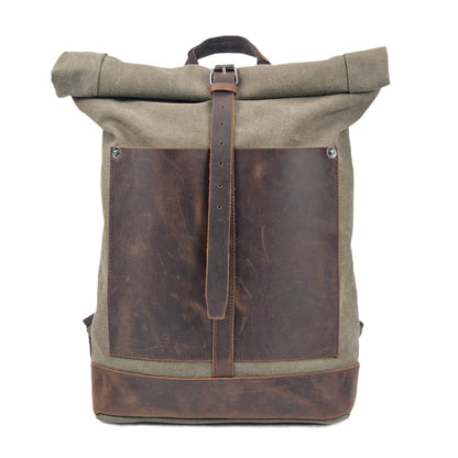 Canvas Leather Bag,Cotton Canvas Roll Top Backpack,Backpack For Women-i7bags