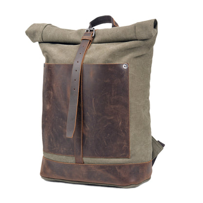 Canvas Leather Bag,Cotton Canvas Roll Top Backpack,Backpack For Women-i7bags