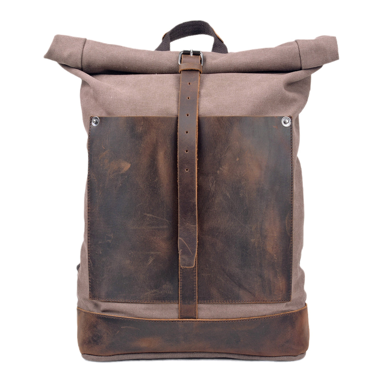 Canvas Leather Bag,Cotton Canvas Roll Top Backpack,Backpack For Women-i7bags Khaki