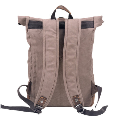 Canvas Leather Bag,Cotton Canvas Roll Top Backpack,Backpack For Women-i7bags