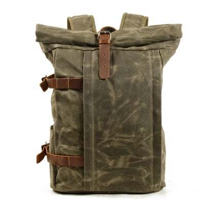 Canvas Leather Bag,Roll Top Rucksack For Men,Waxed Canvas Backpack,Outdoor Cycling Backpacks-i7bags