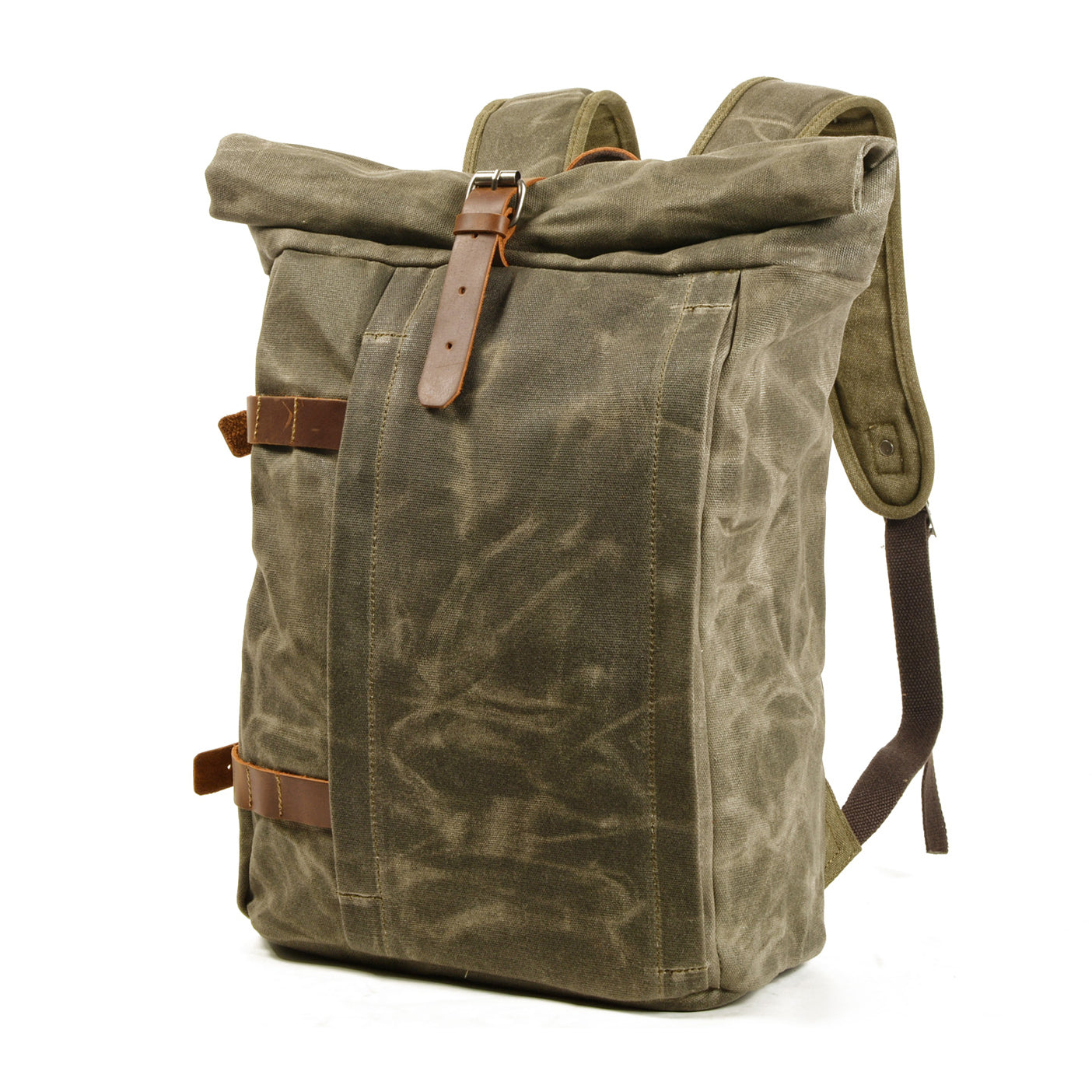 Canvas Leather Bag,Roll Top Rucksack For Men,Waxed Canvas Backpack,Outdoor Cycling Backpacks-i7bags