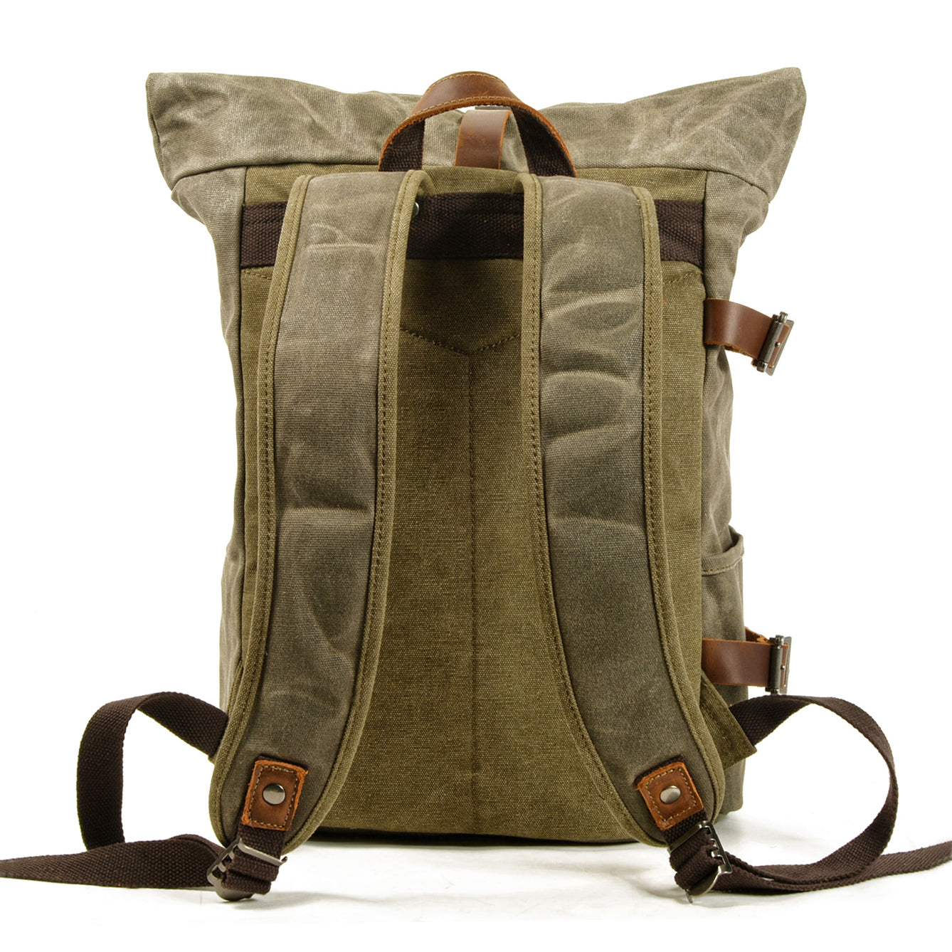 Canvas Leather Bag,Roll Top Rucksack For Men,Waxed Canvas Backpack,Outdoor Cycling Backpacks-i7bags