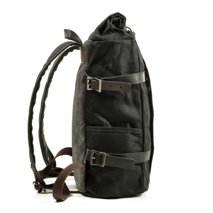 Canvas Leather Bag,Roll Top Rucksack For Men,Waxed Canvas Backpack,Outdoor Cycling Backpacks-i7bags