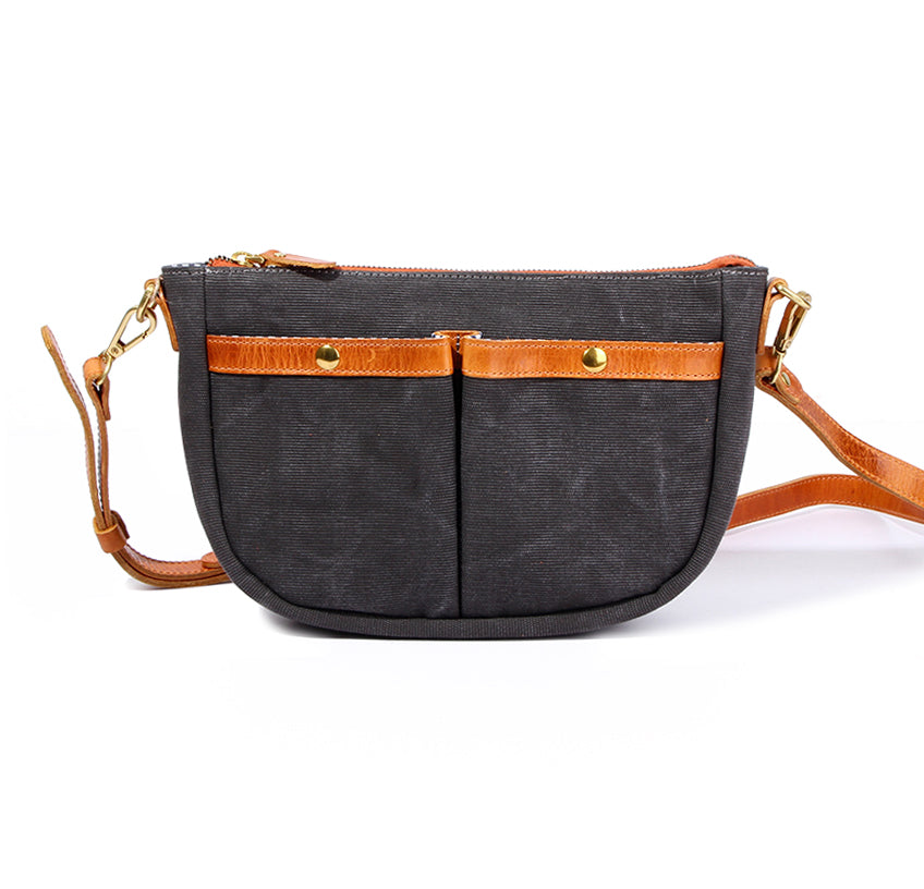 Canvas Leather Saddle Crossbody Bag For men For Women-i7bags Dark Gray