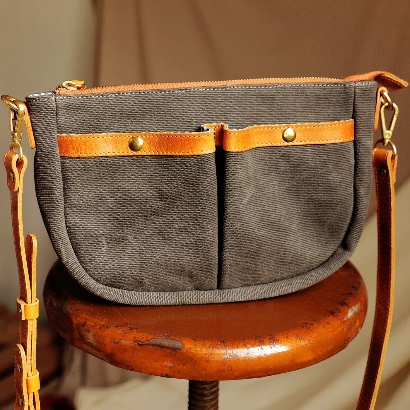 Canvas Leather Saddle Crossbody Bag For men For Women-i7bags