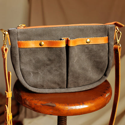 Canvas Leather Saddle Crossbody Bag For men For Women-i7bags