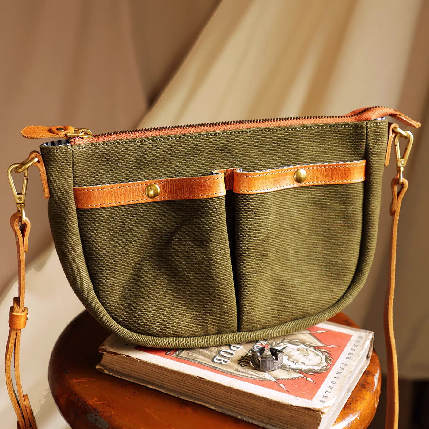 Canvas Leather Saddle Crossbody Bag For men For Women-i7bags