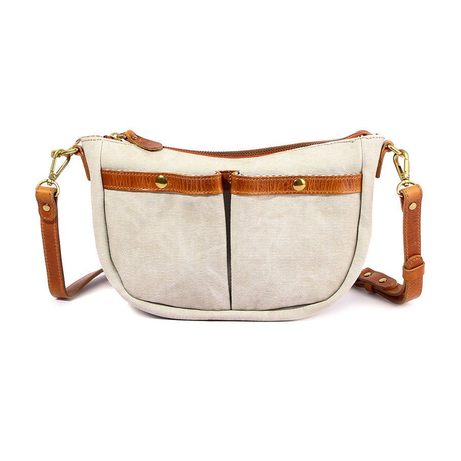 Canvas Leather Saddle Crossbody Bag For men For Women-i7bags White-1
