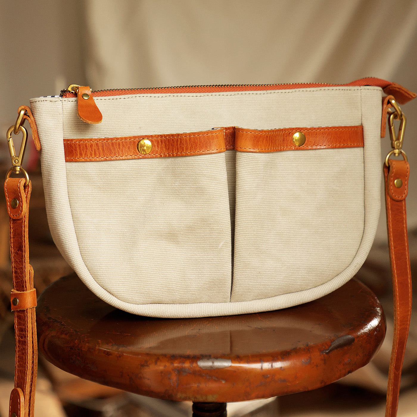 Canvas Leather Saddle Crossbody Bag For men For Women-i7bags