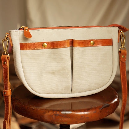 Canvas Leather Saddle Crossbody Bag For men For Women-i7bags