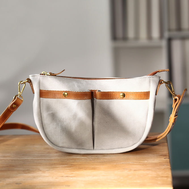 Canvas Leather Saddle Crossbody Bag For men For Women-i7bags