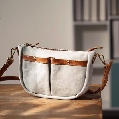 Canvas Leather Saddle Crossbody Bag For men For Women-i7bags