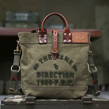 Canvas Leather Tote Bag 15.7in Retro Crossbody Workwear Unisex