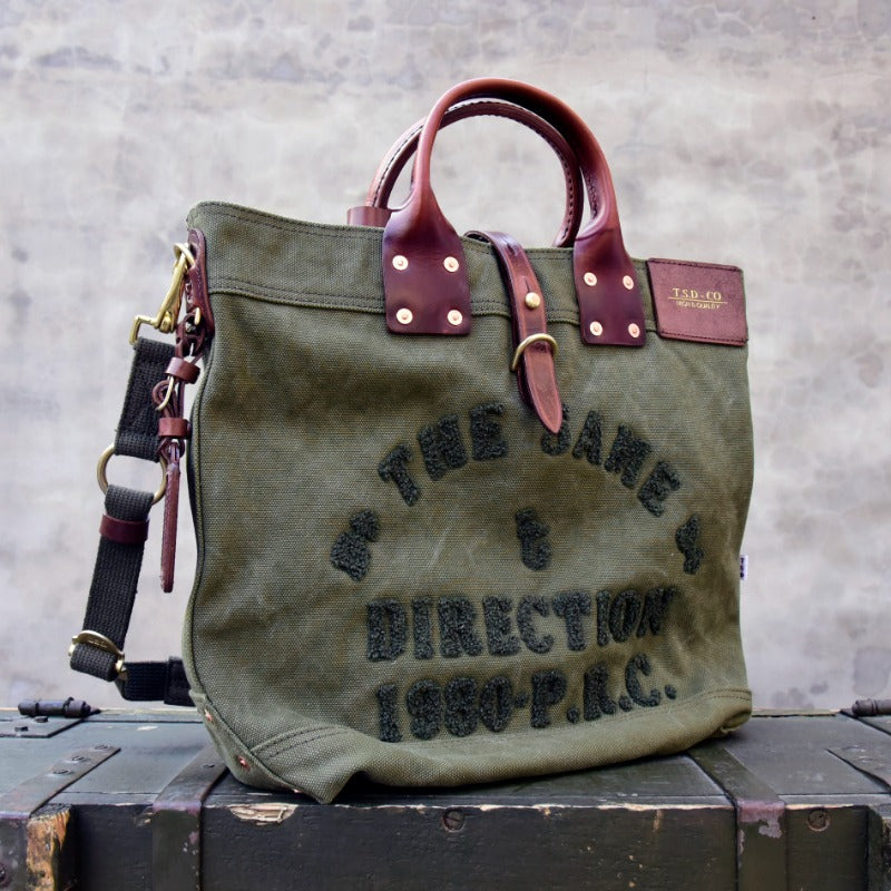 Canvas Leather Tote Bag 15.7in Retro Crossbody Workwear Unisex
