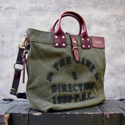 Canvas Leather Tote Bag 15.7in Retro Crossbody Workwear Unisex