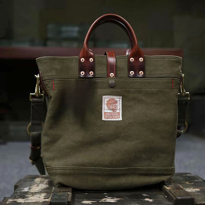 Canvas Leather Tote Bag 15.7in Retro Crossbody Workwear Unisex