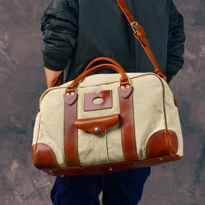 Canvas Duffle Bag Italian Leather Large Weekender Bag
