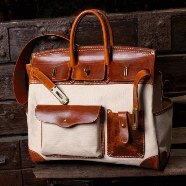 Large Canvas Leather Travel Bag, Genuine Leather Canvas Travel Bag-i7bags