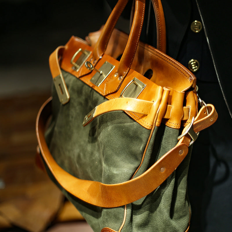 Classic Leather Canvas Bag,Large Canvas Leather Bag-i7bags