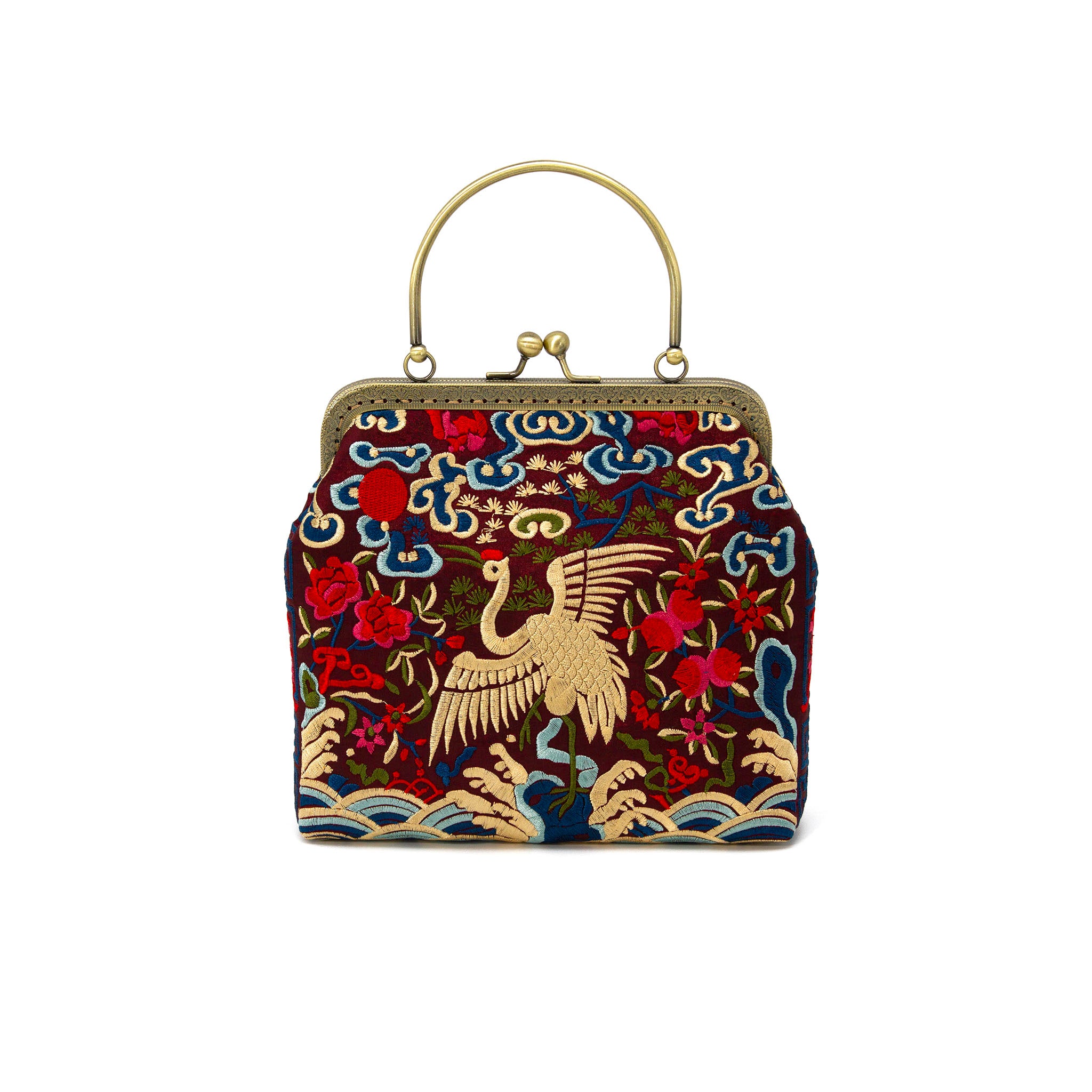 Embroidered Crane Bag,Evening Clutch,Bridal Accessories-i7bags Red