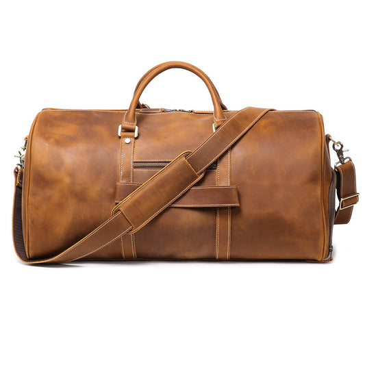Vintage|Tannery Craft, Men's Large Genuine Leather Travel Bag, Crazy Horse Leather Large Crossbody Luggage Bag, 21.7 in Length Gym Bag