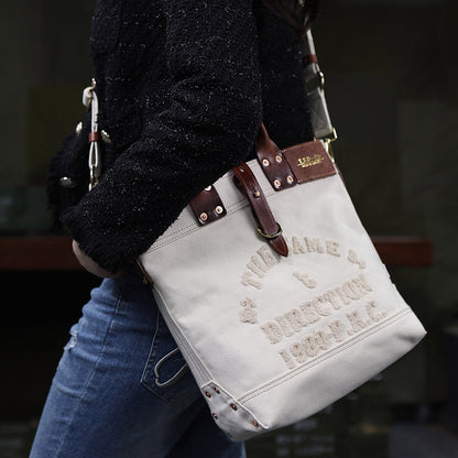Canvas Leather Tote Bag 15.7in Retro Crossbody Workwear Unisex