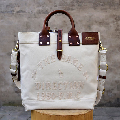 Canvas Leather Tote Bag 15.7in Retro Crossbody Workwear Unisex