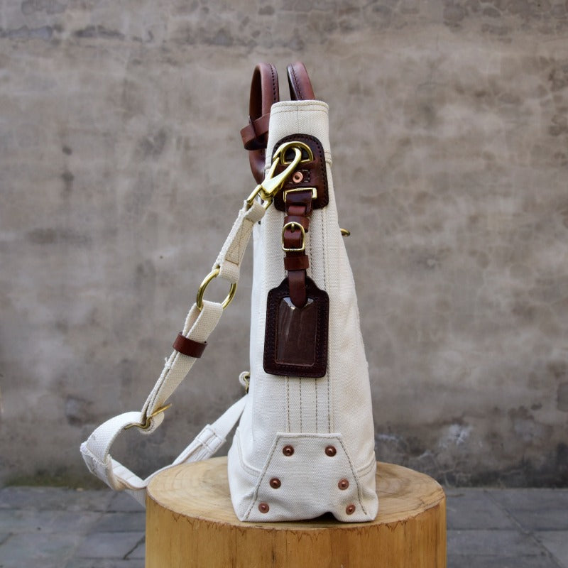 Canvas Leather Tote Bag 15.7in Retro Crossbody Workwear Unisex