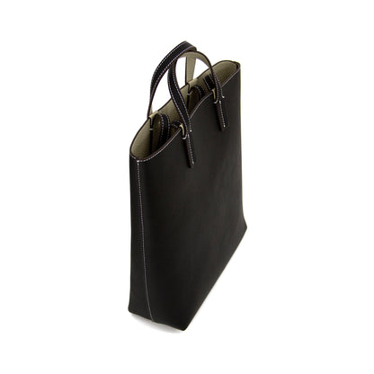 Double Sided Color Leather Bag-Black-5