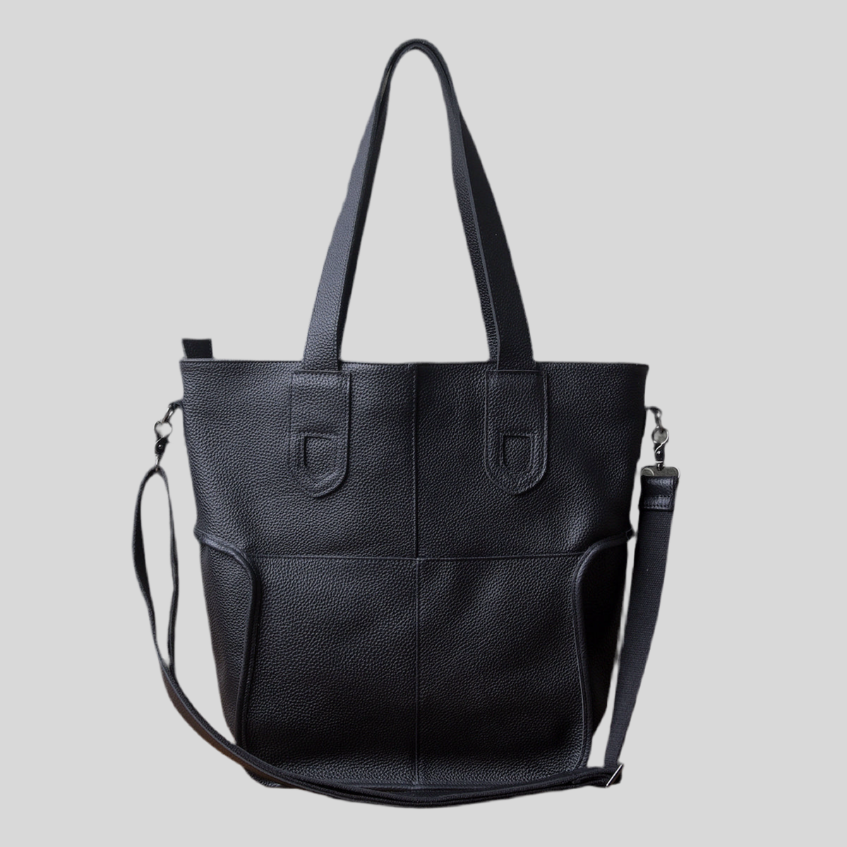 Large Capacity Top-Grain Cowhide Tote Bag, Genuine Leather Shoulder Bag, Length 17.7 In