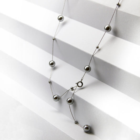 Ethereal Pearl Cascade,Transformative Silver Gray Necklace-i7bags
